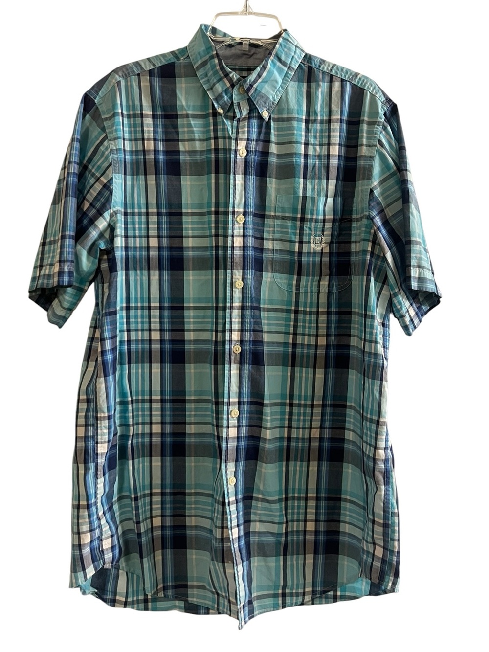 Chaps Easy Care Plaid Button-Down Shirt Blue Teal LT/GL
